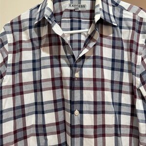 Express Men's Blue and Red Plaid Shirt